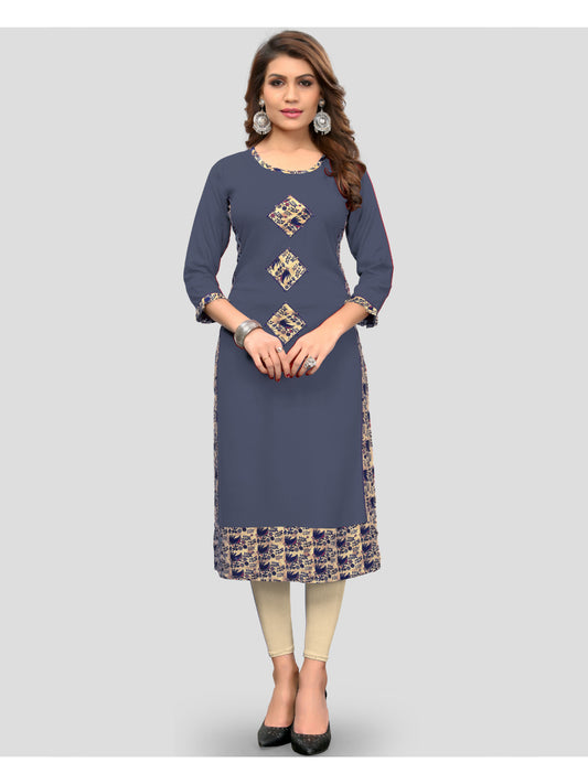 Grey Printed Rayon Straight Kurti