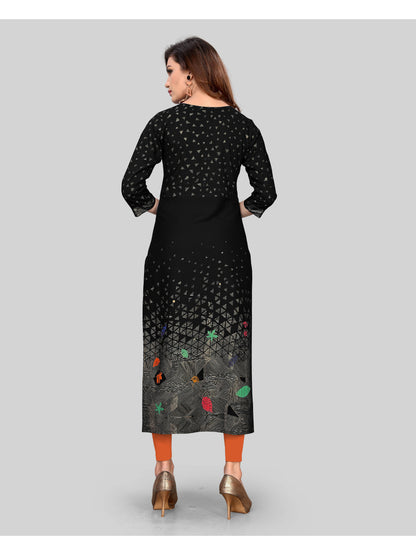 Black Printed Rayon Straight Kurti