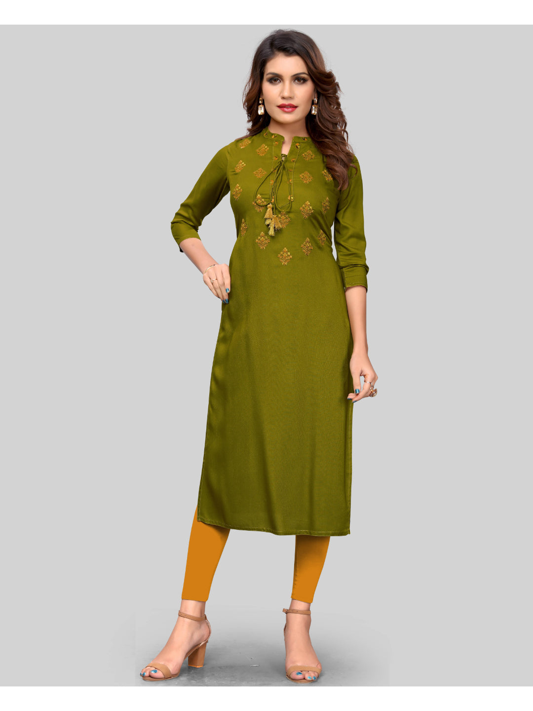 Mehendi Green Rayon Straight Kurti