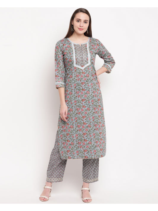 Grey Printed Straight cotton Kurti Pant