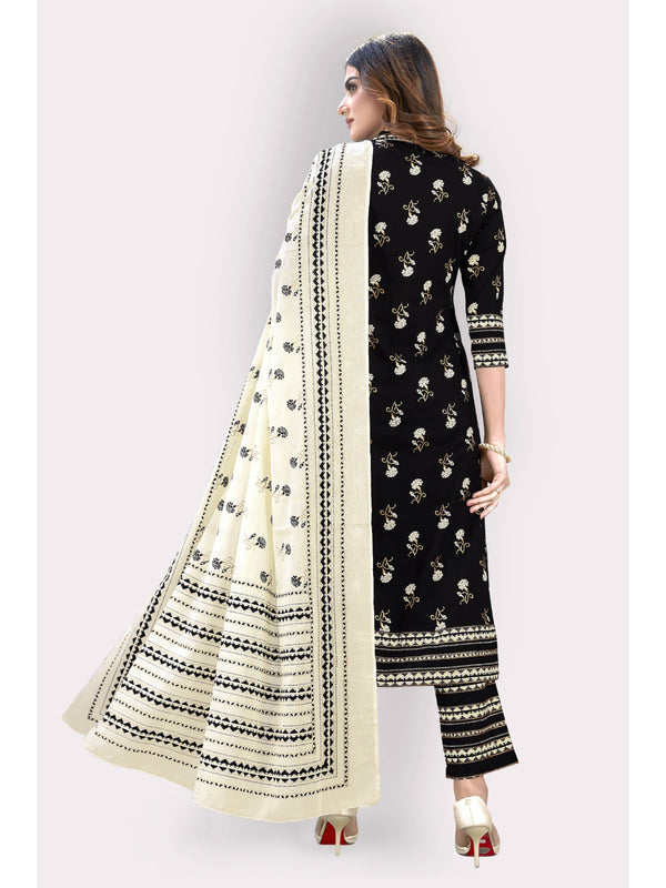 Black Embroidered Straight Cotton Kurta Set