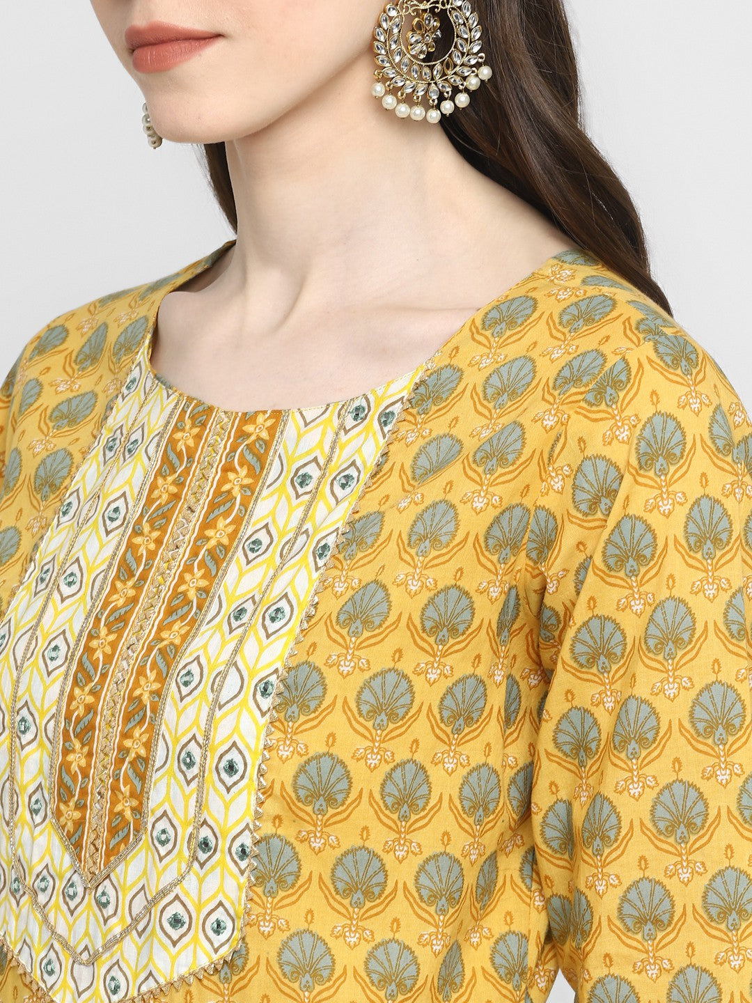 Yellow Embroidered Anarkali Cotton Kurta