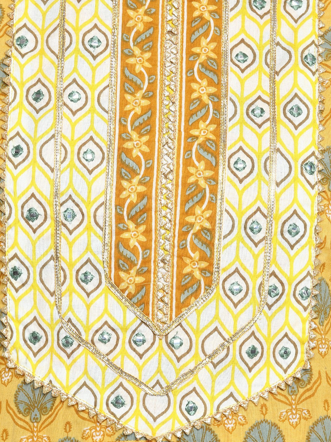 Yellow Embroidered Anarkali Cotton Kurta