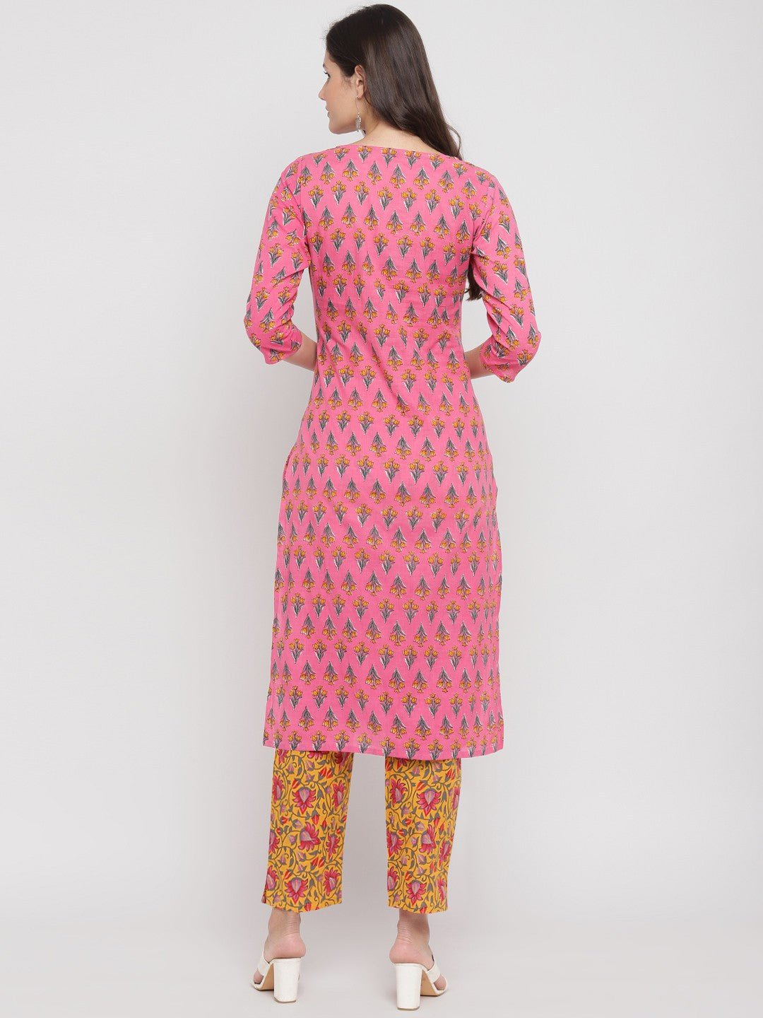 Pink Embroidered Straight Cotton Kurta Pant