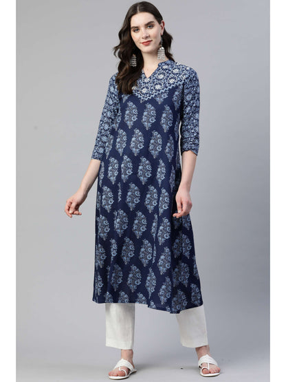 Blue A-Line Cotton Kurta