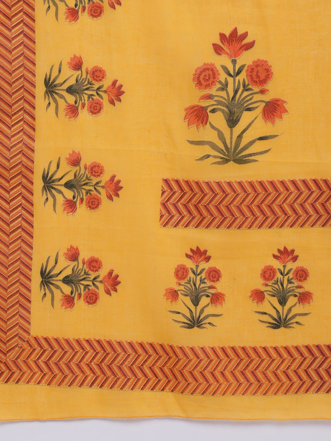 Yellow Embroidered Straight Cotton Kurti Set
