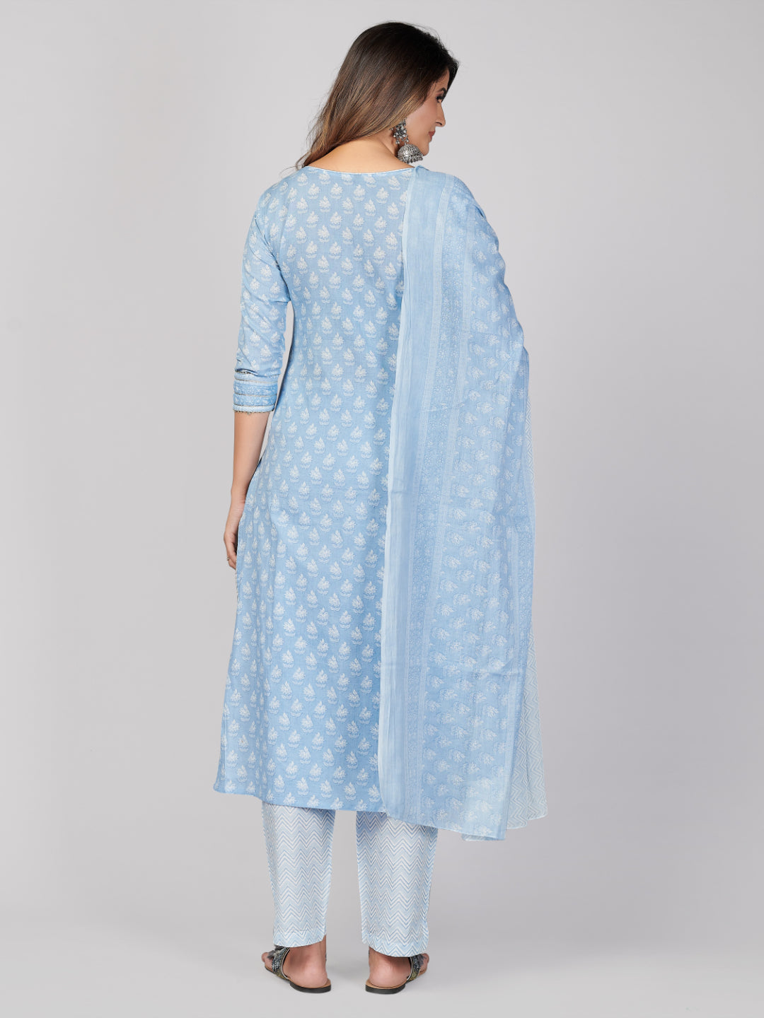 Sky Blue Embroidered Straight Cotton Kurta Set