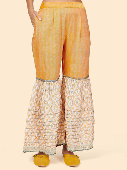 Yellow Embroidered Straight Muslin Kurta Set