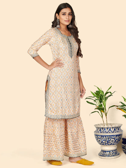 Yellow Embroidered Straight Muslin Kurta Set