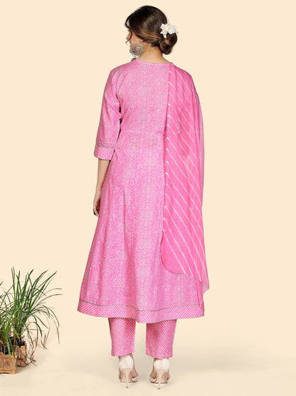 Baby Pink Embroidered Anarkali Cotton Kurta Set