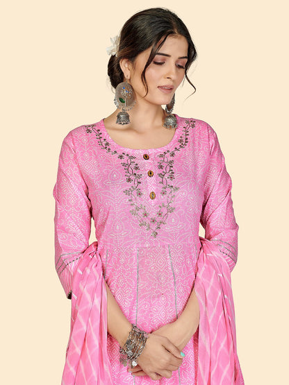 Baby Pink Embroidered Anarkali Cotton Kurta Set