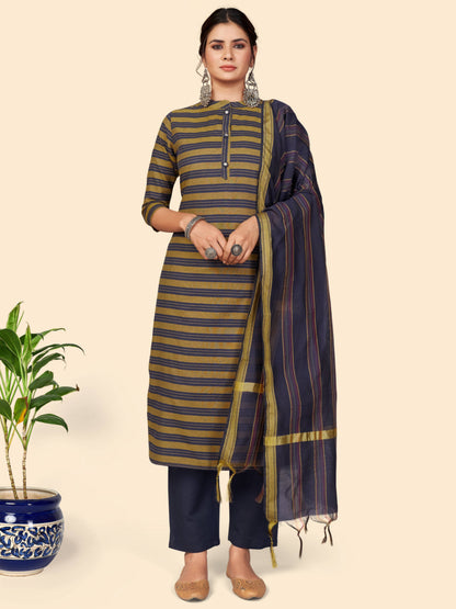 Blue Printed Straight Cotton Kurta Set