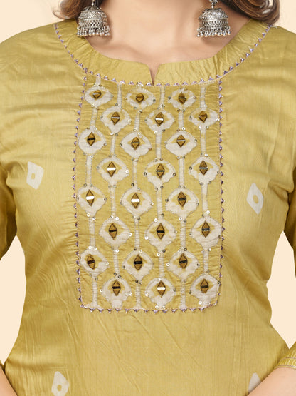 Yellow Embroidered Straight Chanderi Kurta Dupatta