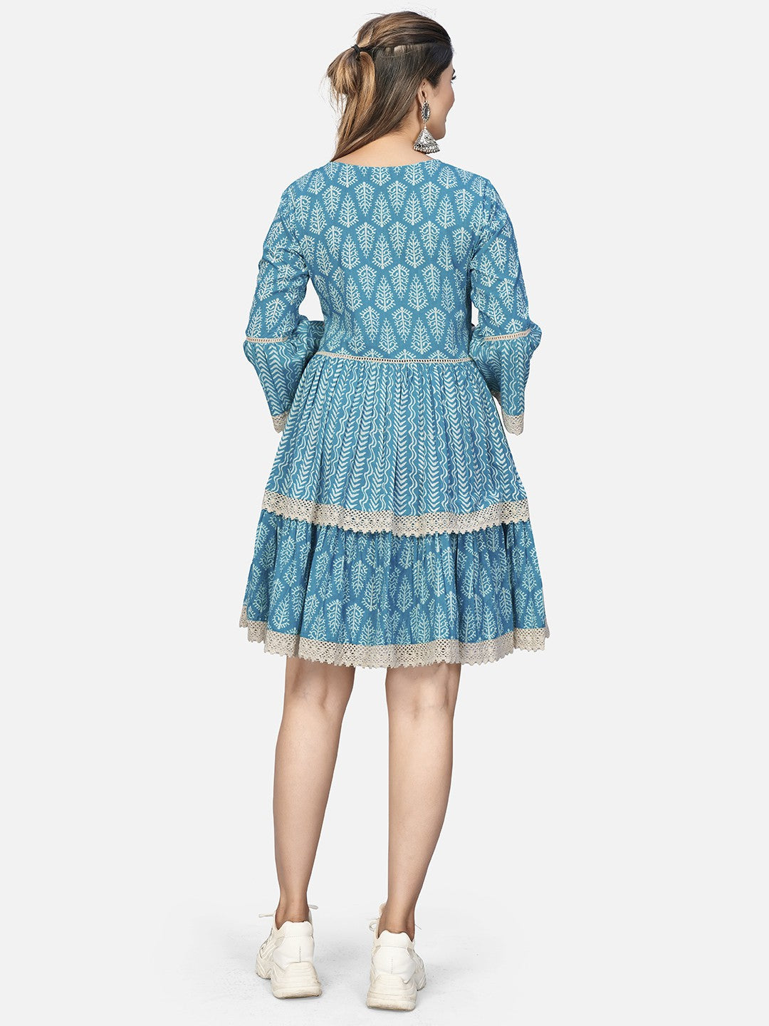 Sky Blue Embroidered Flared Cotton Dress