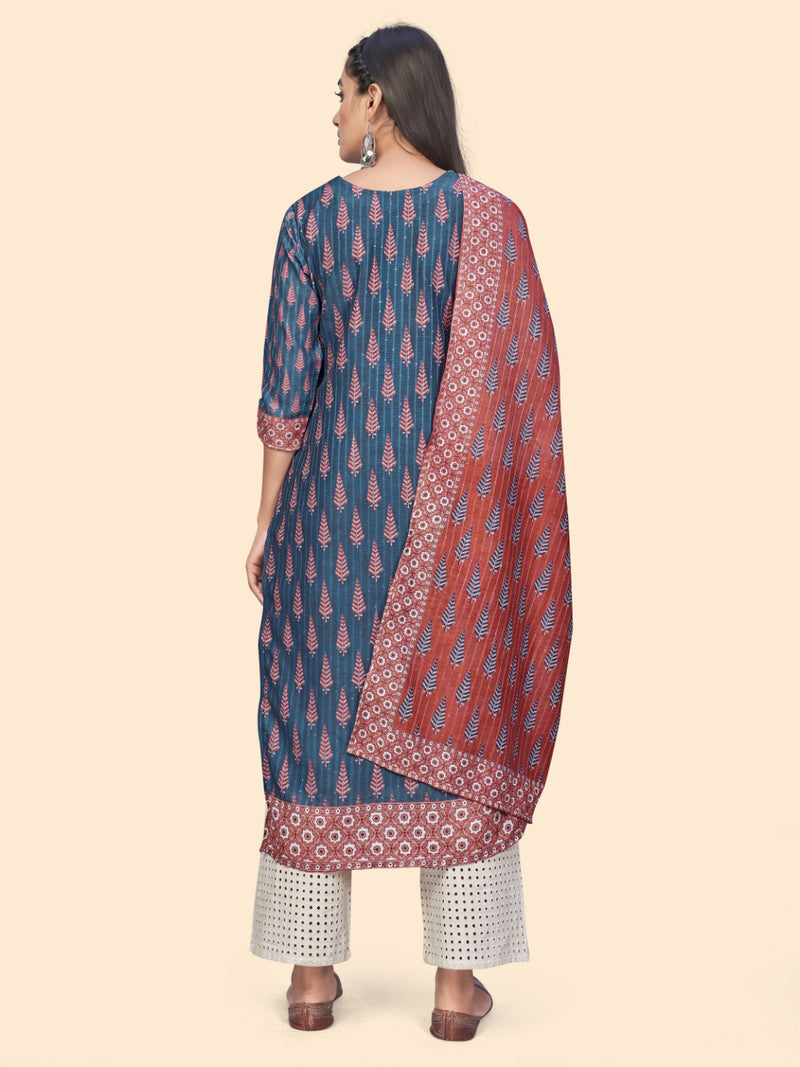 Blue Straight Muslin Kurta Dupatta