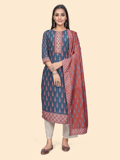 Blue Straight Muslin Kurta Dupatta