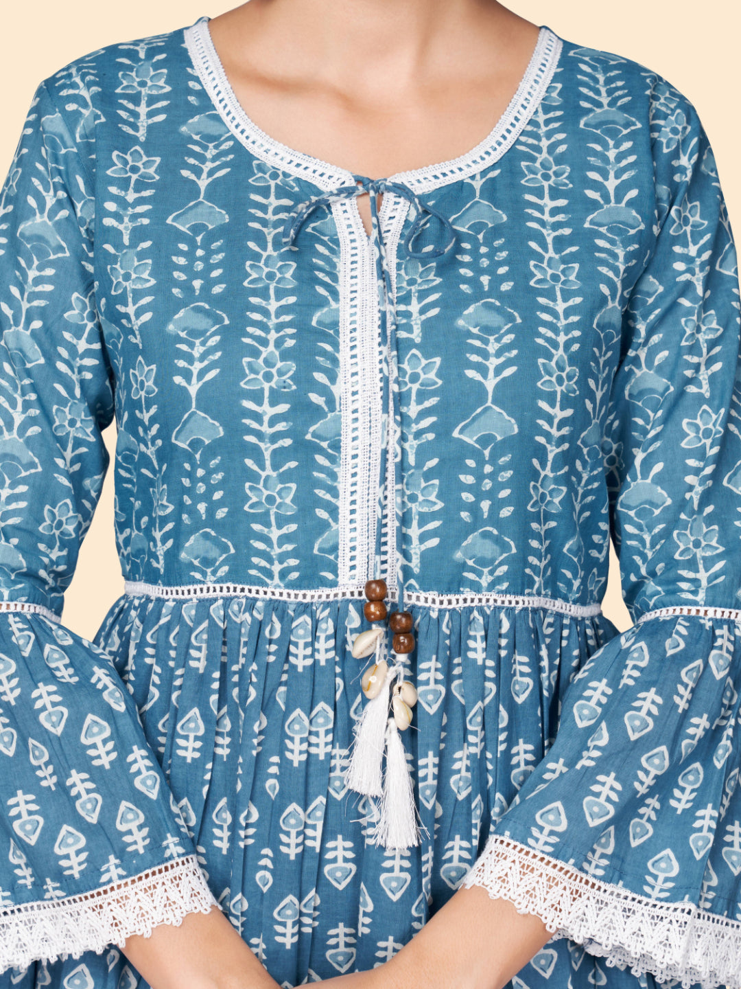 Blue Printed Flared Cotton Dress