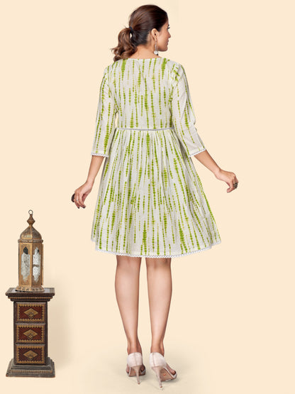 Green Embroidered Flared Cotton Dress
