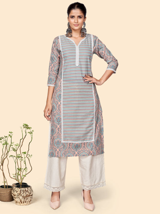 Multicolor Printed Straight Cotton Kurta