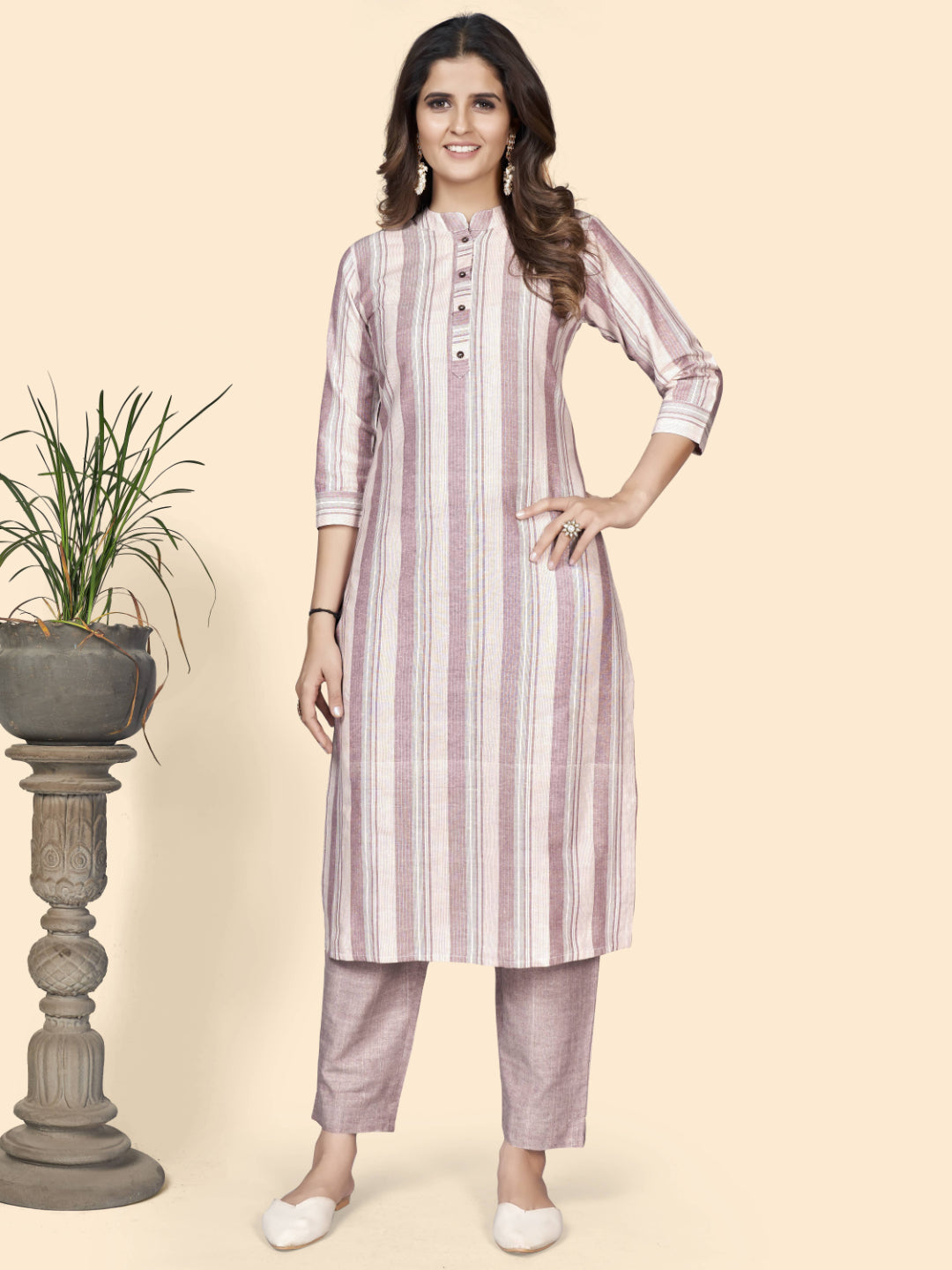 Dusty Pink Straight Cotton Blend Kurta With Pant