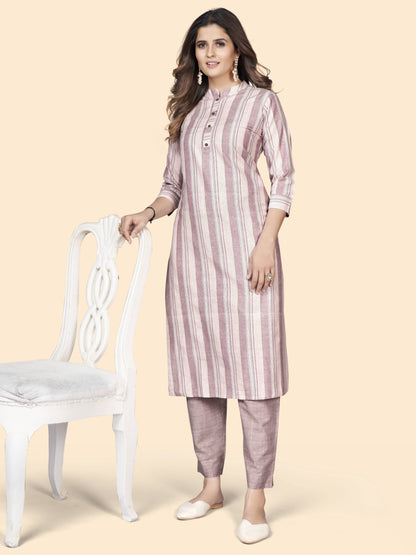 Dusty Pink Straight Cotton Blend Kurta With Pant