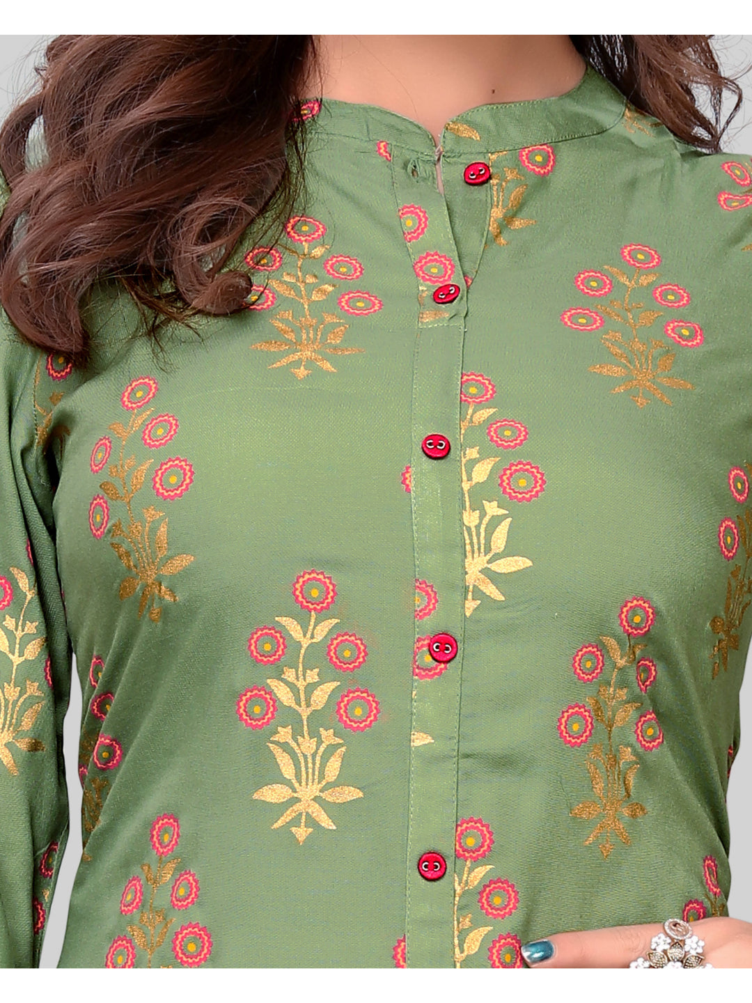 Light Green Printed Rayon Straight Kurti