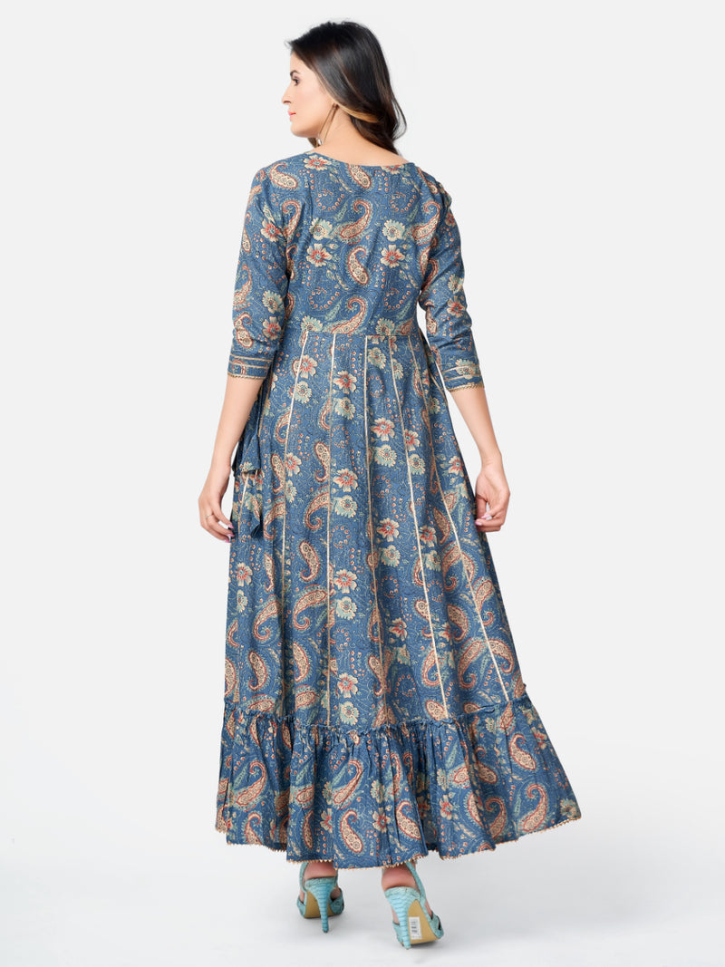 Blue Embroidered Anarkali Cotton Gown