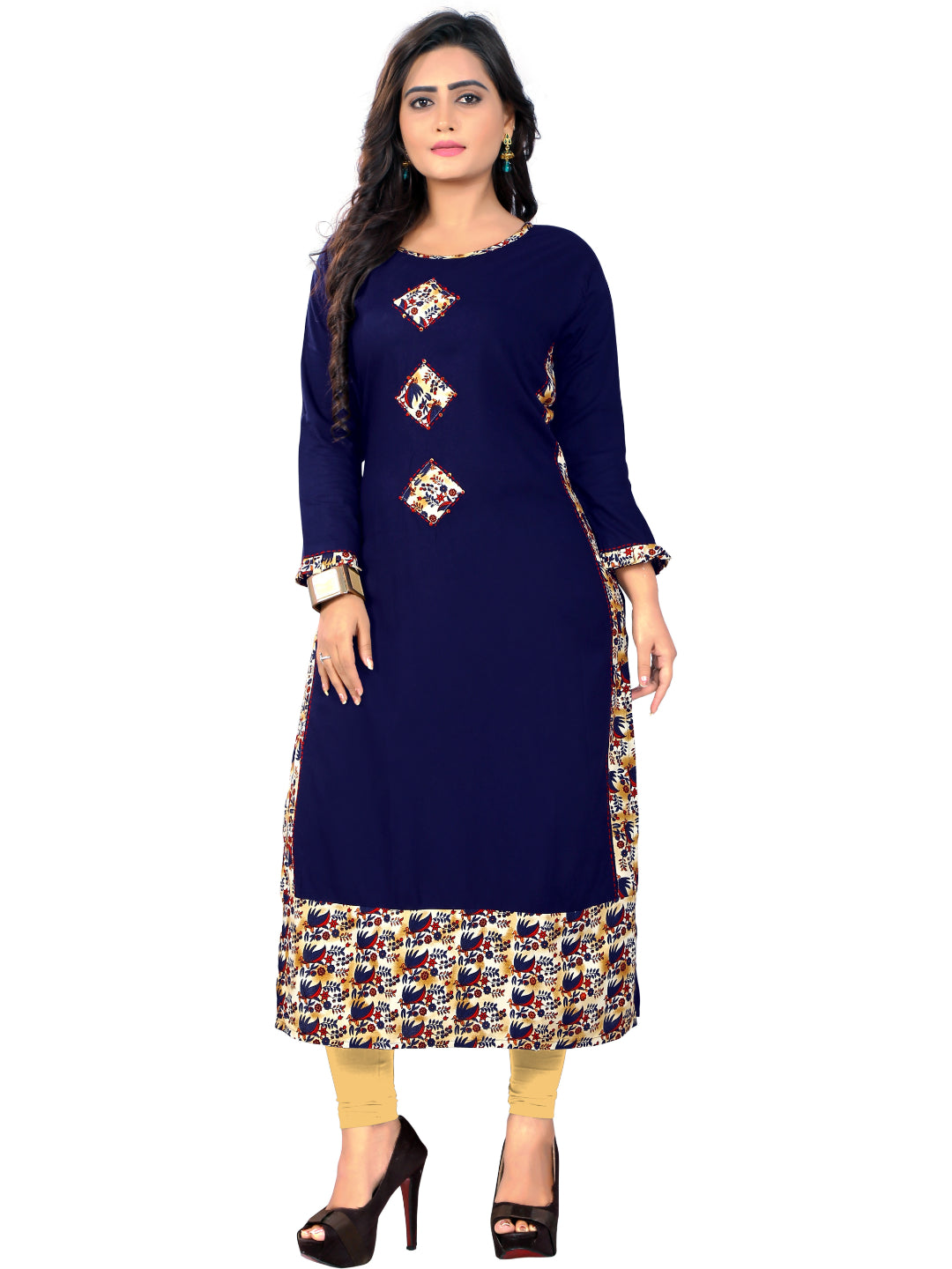 Blue Printed Rayon Straight Kurti