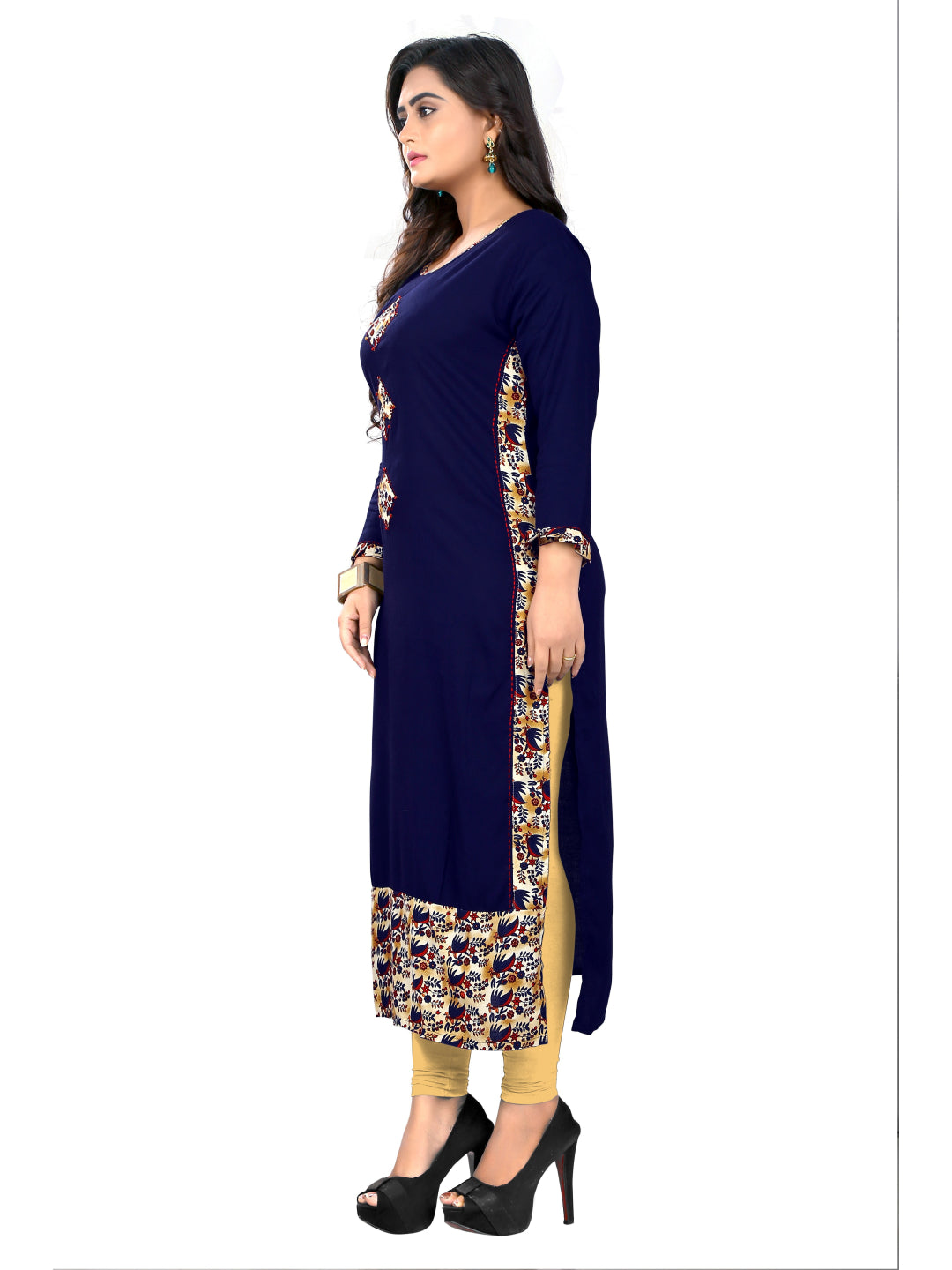 Blue Printed Rayon Straight Kurti