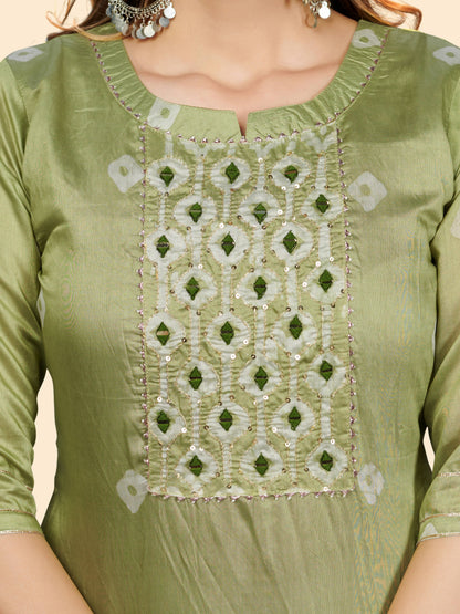 Parrot Green Straight Chanderi Kurta With Dupatta