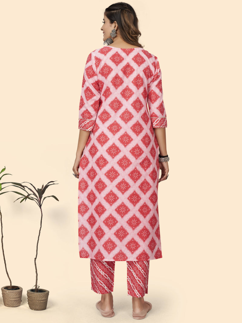 Pink Embroiderd Straight Cotton Kurta