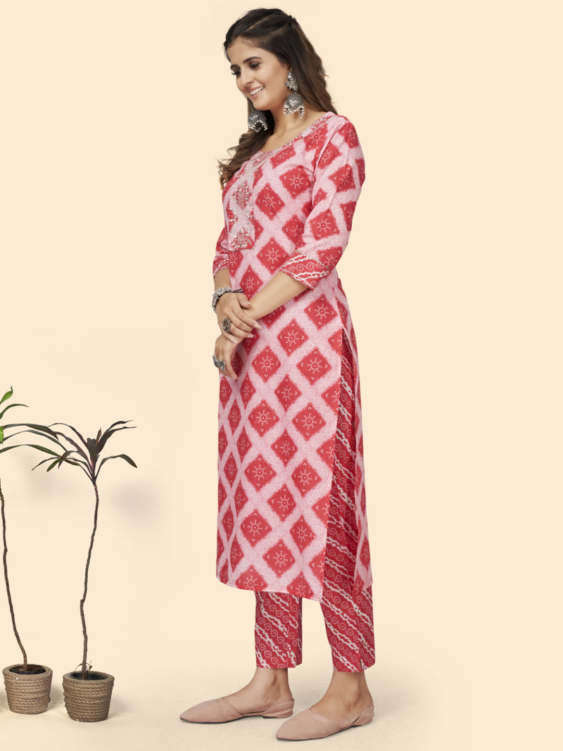 Pink Embroiderd Straight Cotton Kurta