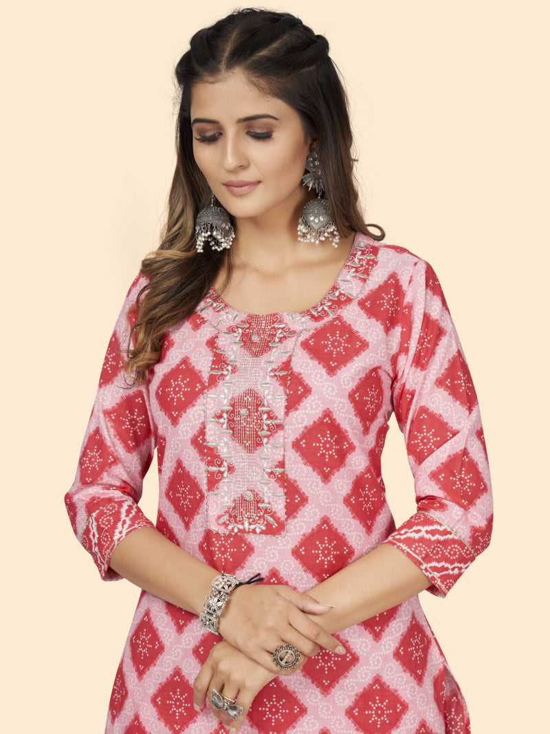 Pink Embroiderd Straight Cotton Kurta