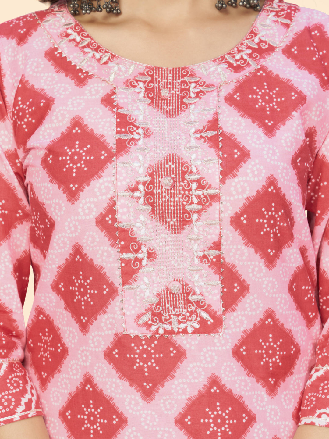 Pink Embroiderd Straight Cotton Kurta Set