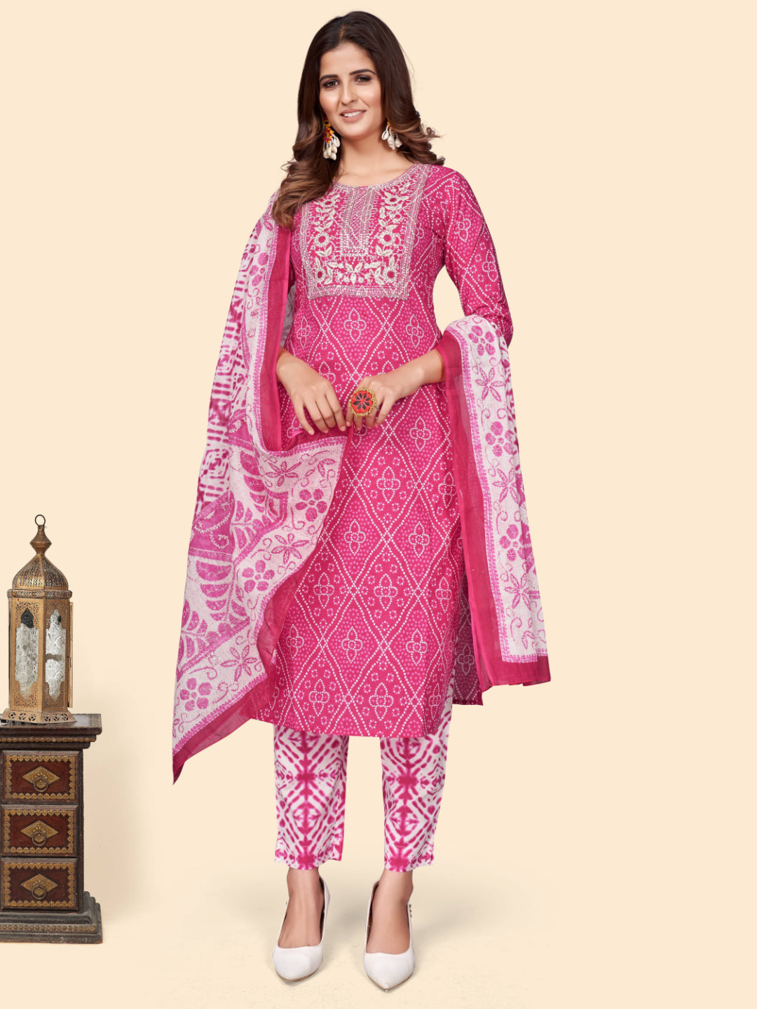 Dark Pink Straight Cotton Kurta Set