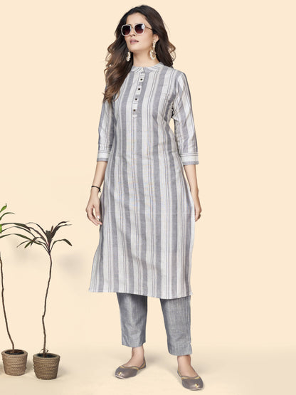 Grey Printed Straight Cotton Blend Kurta