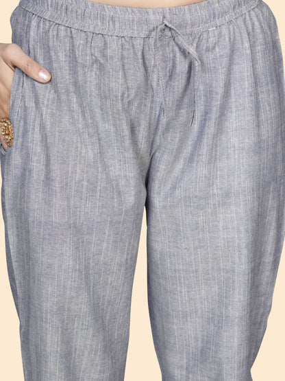 Grey Printed Straight Cotton Blend Kurta With Pant