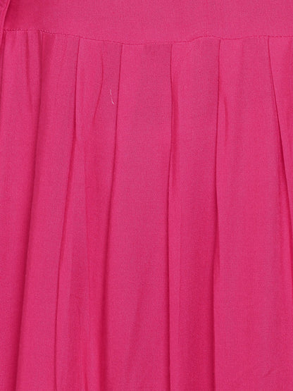 Pink Solid Rayon Anarkali Kurti