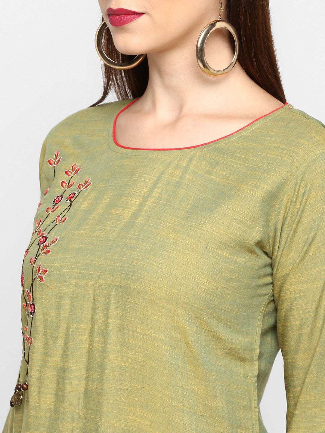Mehendi Green Embroidered Rayon Straight Kurti