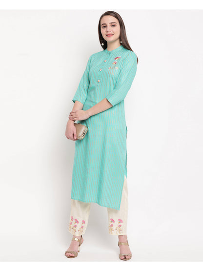 Sky Blue Embroidered Straight Rayon Kurti Set