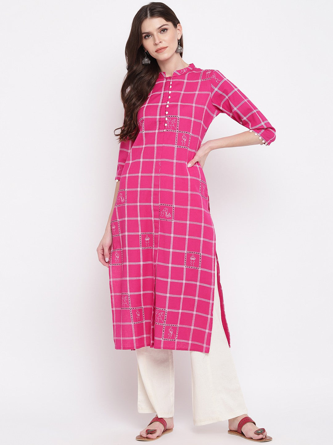 Pink Printed Straight Cotton Kurti