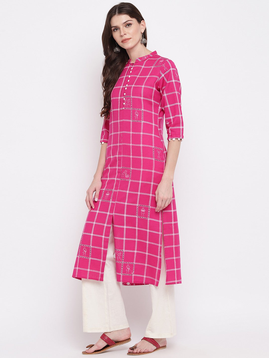 Pink Printed Straight Cotton Kurti