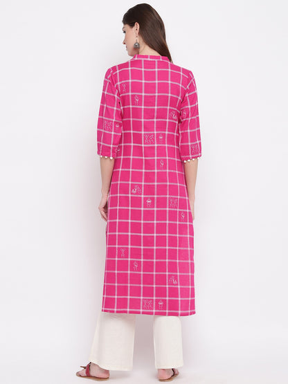 Pink Printed Straight Cotton Kurti