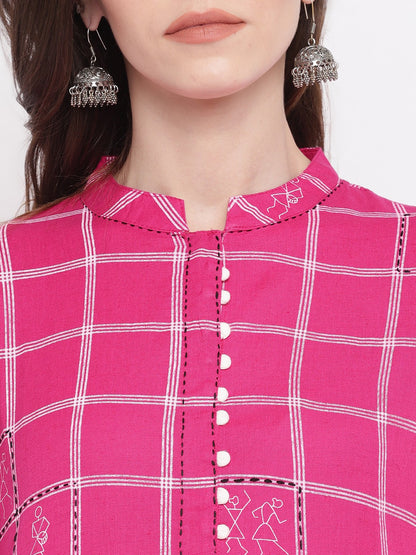 Pink Printed Straight Cotton Kurti