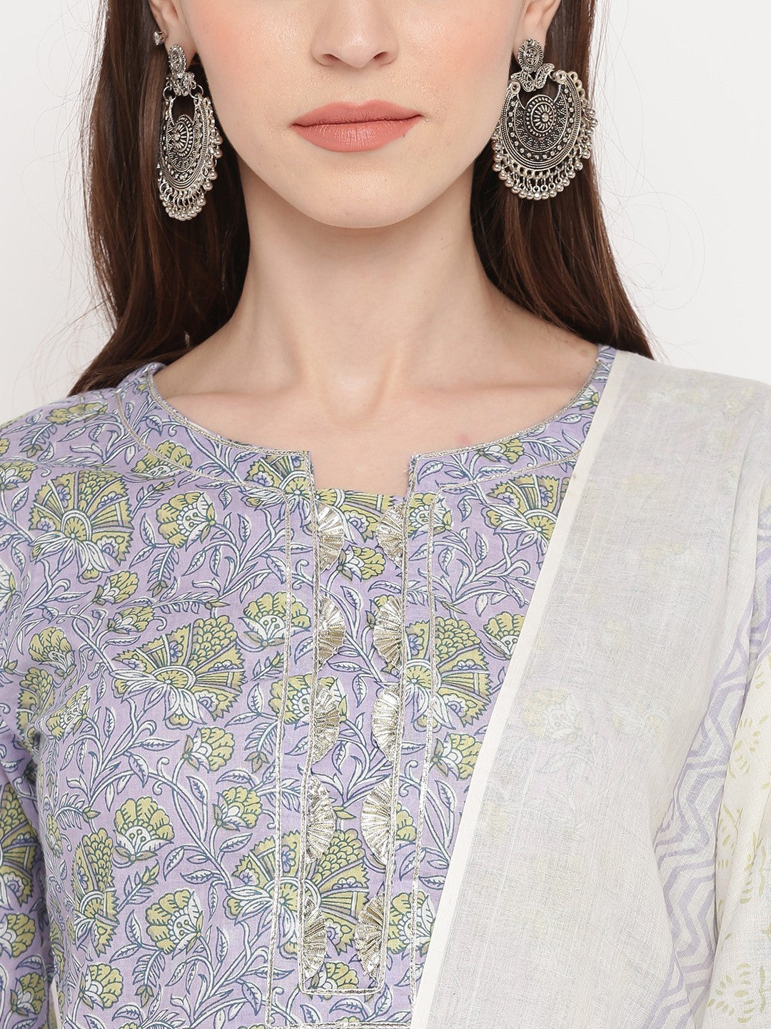 Lavender Embroidered Straight Cotton Kurta Set