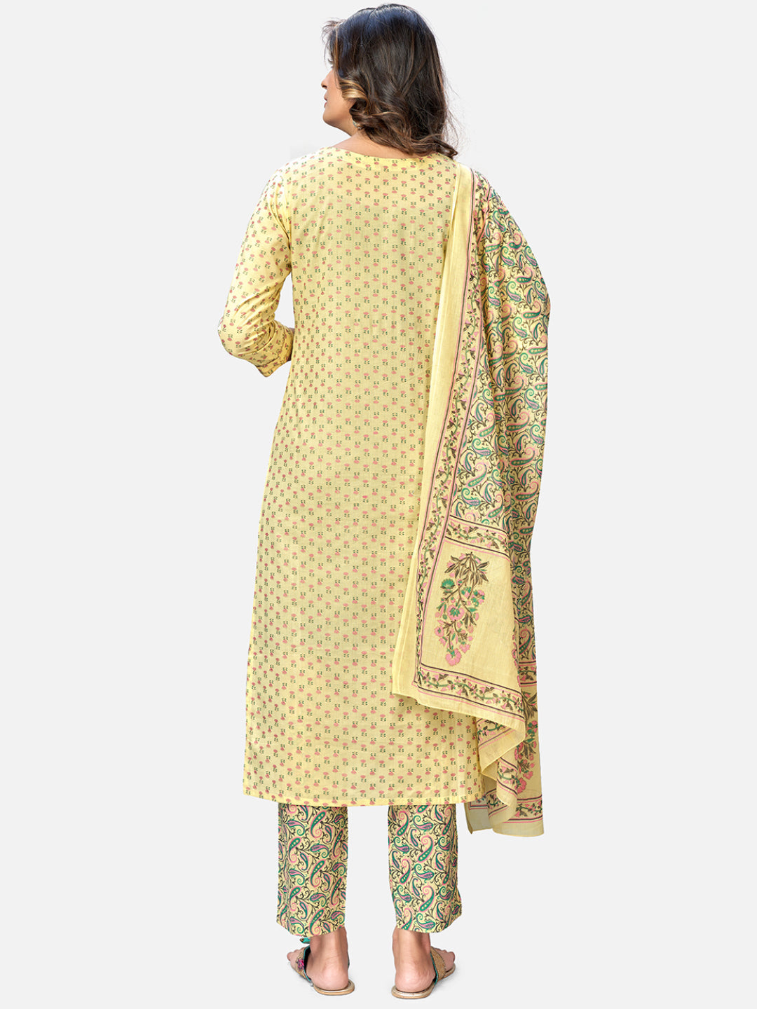 Yellow Embroidered Straight Cotton Kurta Set