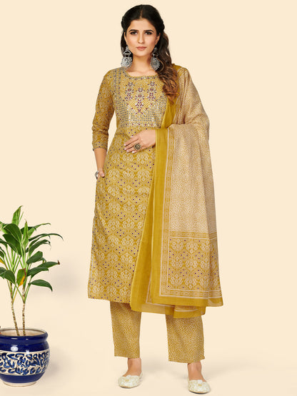 Yellow Straight Cotton Kurta Set