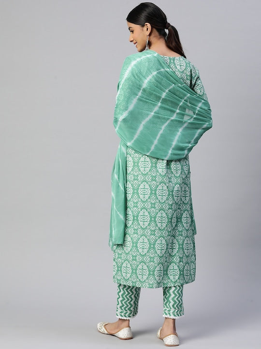 Green Printed Kurta With Skirt! Material is 100% Cotton / Bottom 100% Cott  Shop Now - LASTINCH #MadeForCurv…
