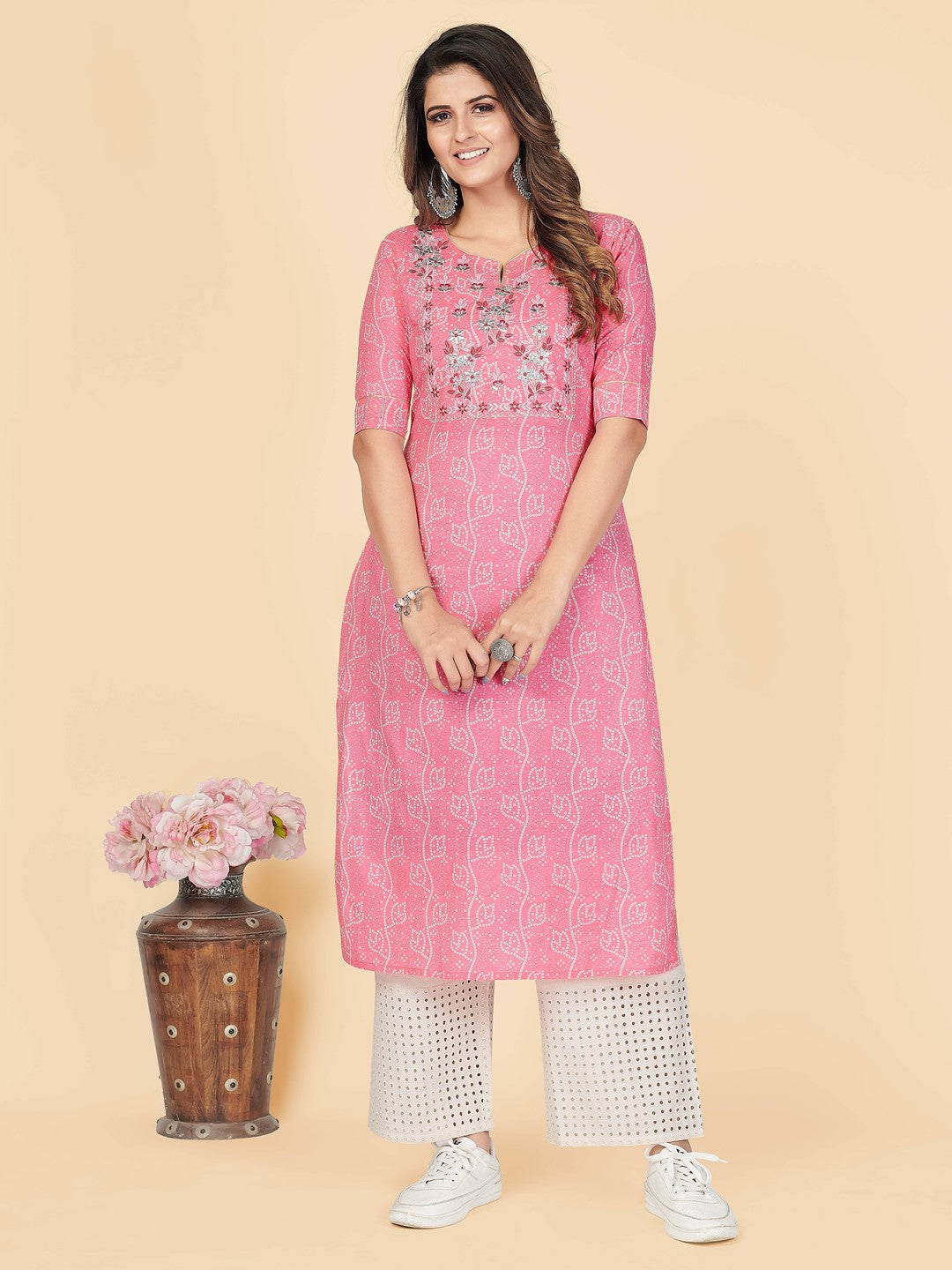 Pink Straight Cotton Kurta