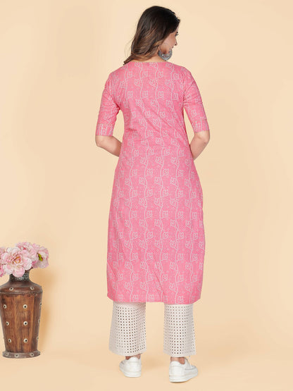 Pink Straight Cotton Kurta